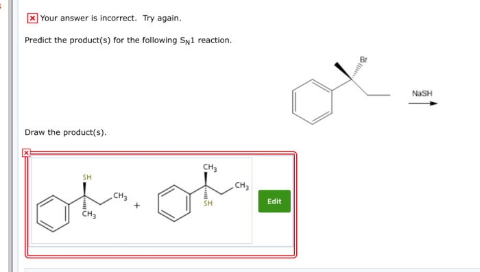 What are the predicted products for the sn1 reaction shown